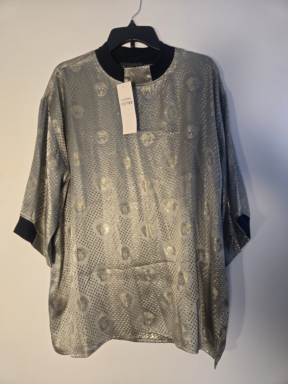 Metallic Silver Dot Tee with Black Trim Silk